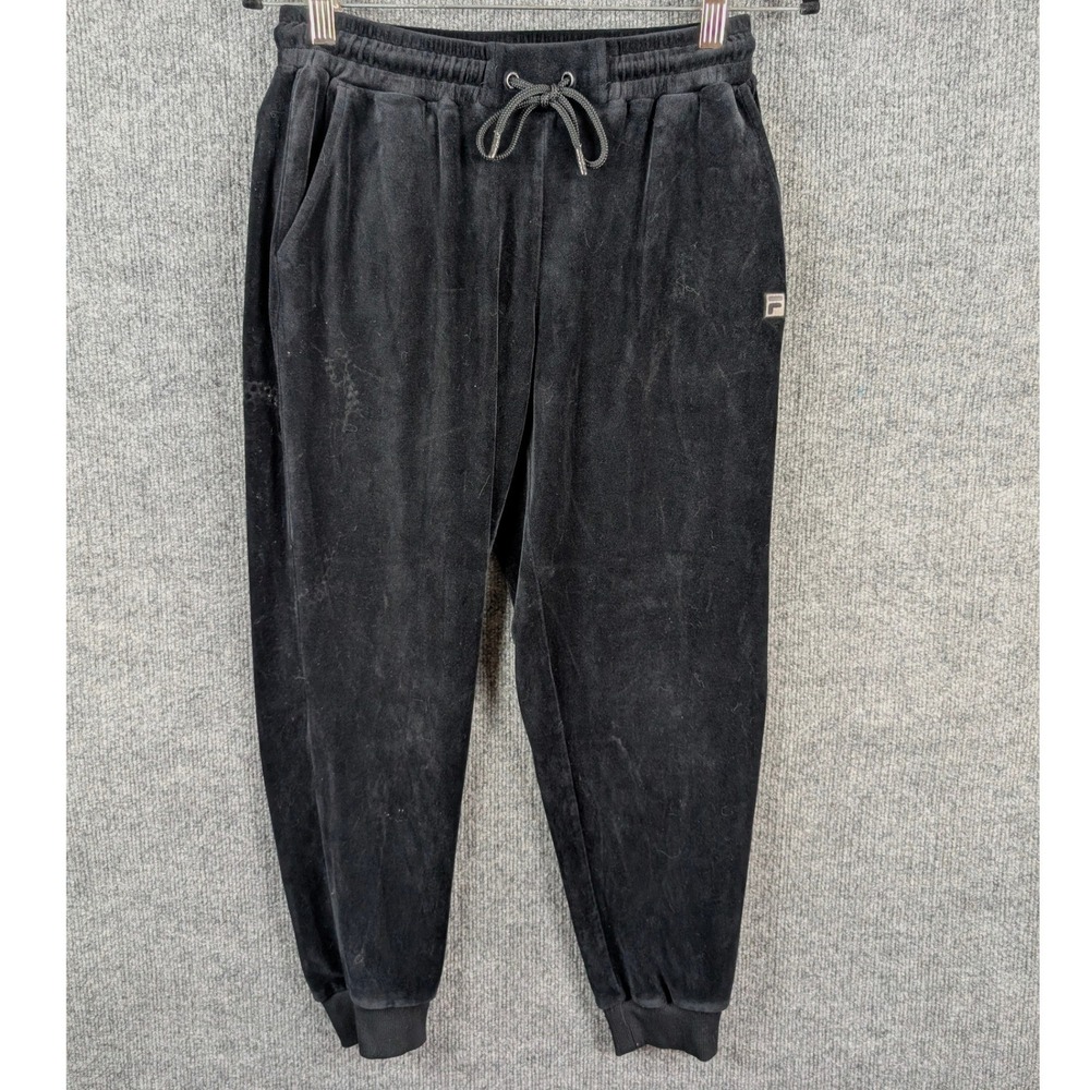 Fila Mens Black Velour Retro Joggers Elastic Waist Sweatpants Small